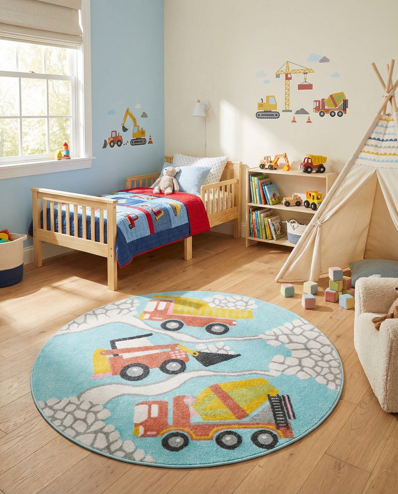 Wonder Tykes Collection Area Rug -  Labyrinth Round Teal  lifestyle 41