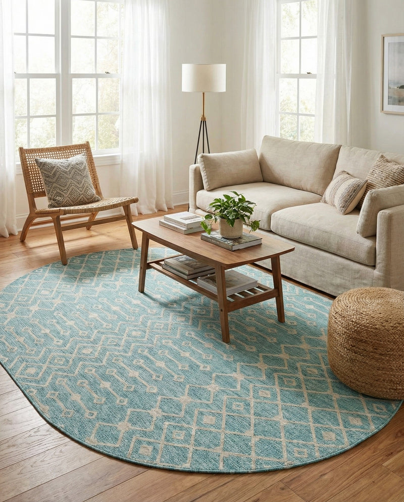 Savannah Pergola Collection Area Rug -  Pergola (Aqua) Oval Aqua  lifestyle 34