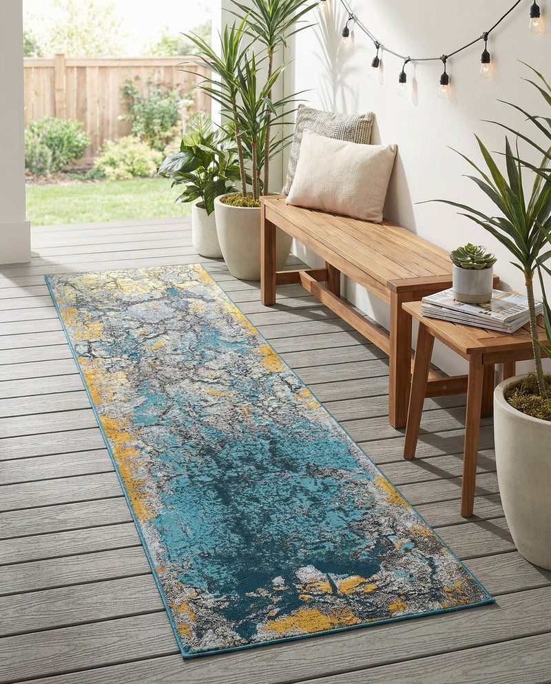Urban Terrace Collection Area Rug -  Lanai Runner Gradient Blue  lifestyle 80