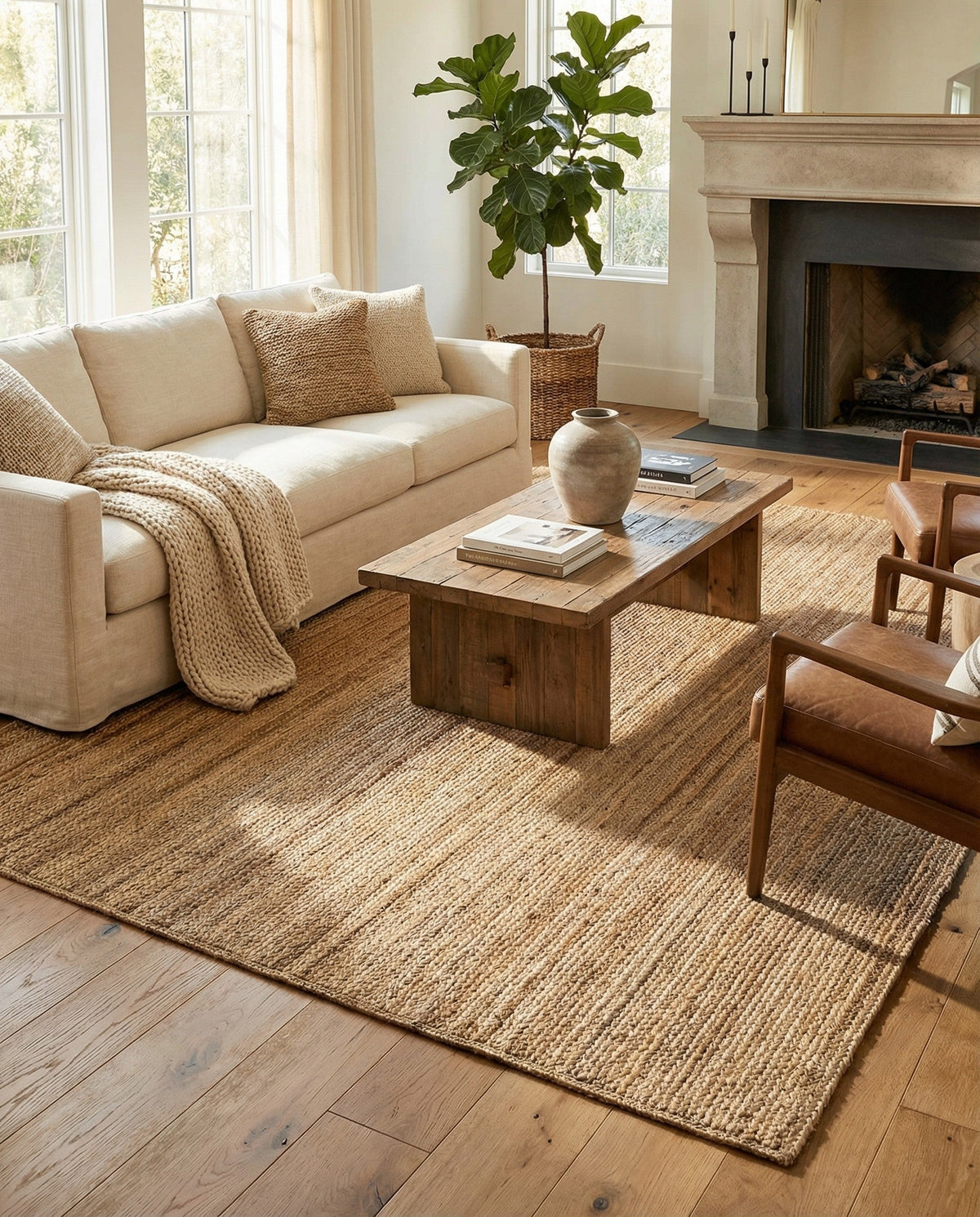 Woven Seaside Jute Collection Area Rug - Savannah (Natural) Rectangle Natural  lifestyle 26