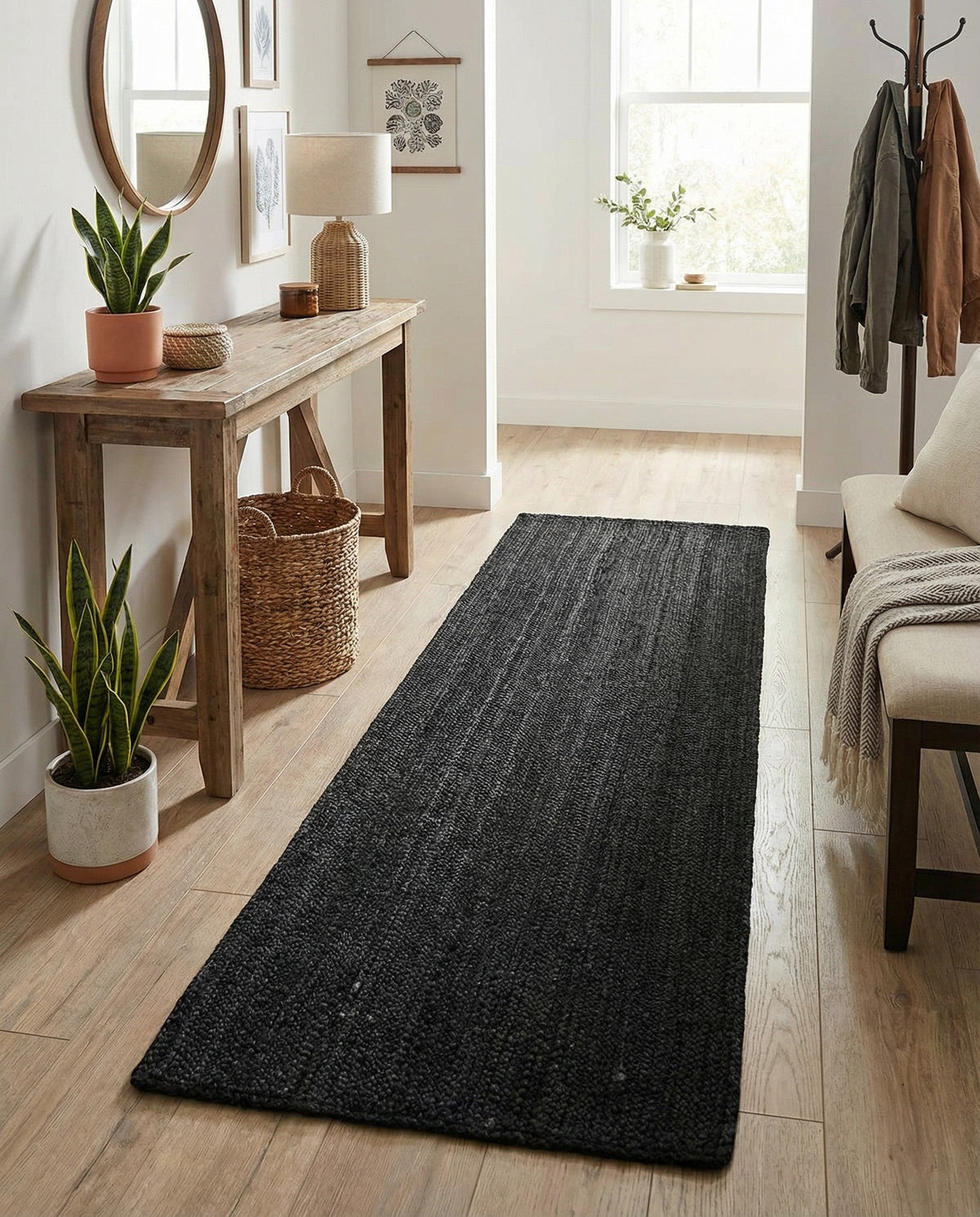 Woven Seaside Jute Collection Area Rug - Martha's Runner Black  lifestyle 92
