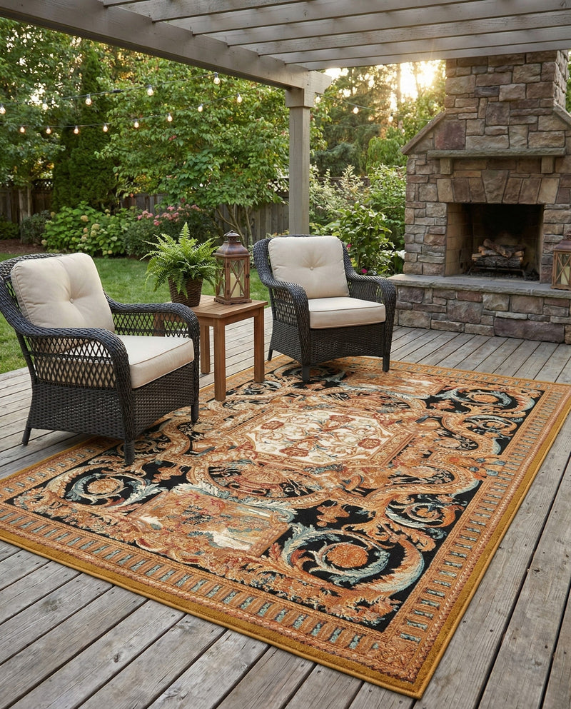 Patio Heritage Collection Area Rug - Veranda Rectangle Black Gold Brown  lifestyle 16
