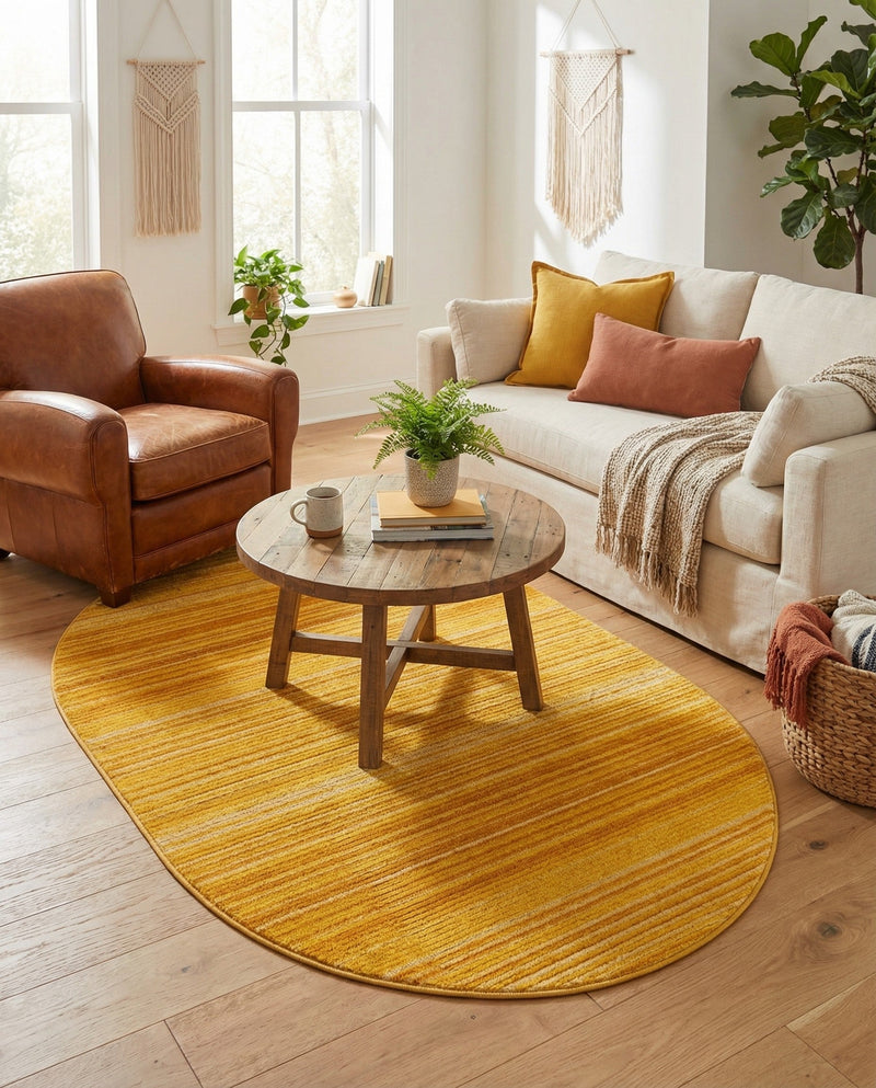 Jewel Oasis Collection Area Rug - Sapphire (Yellow) Oval Yellow  lifestyle 80