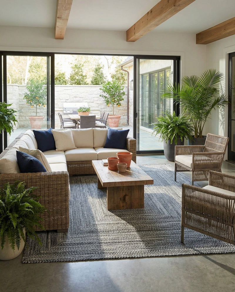 Sustainable Strands Indoor-Outdoor Oasis Collection Area Rug -  Sandbar (Black and White) Rectangle Black and White  lifestyle 16