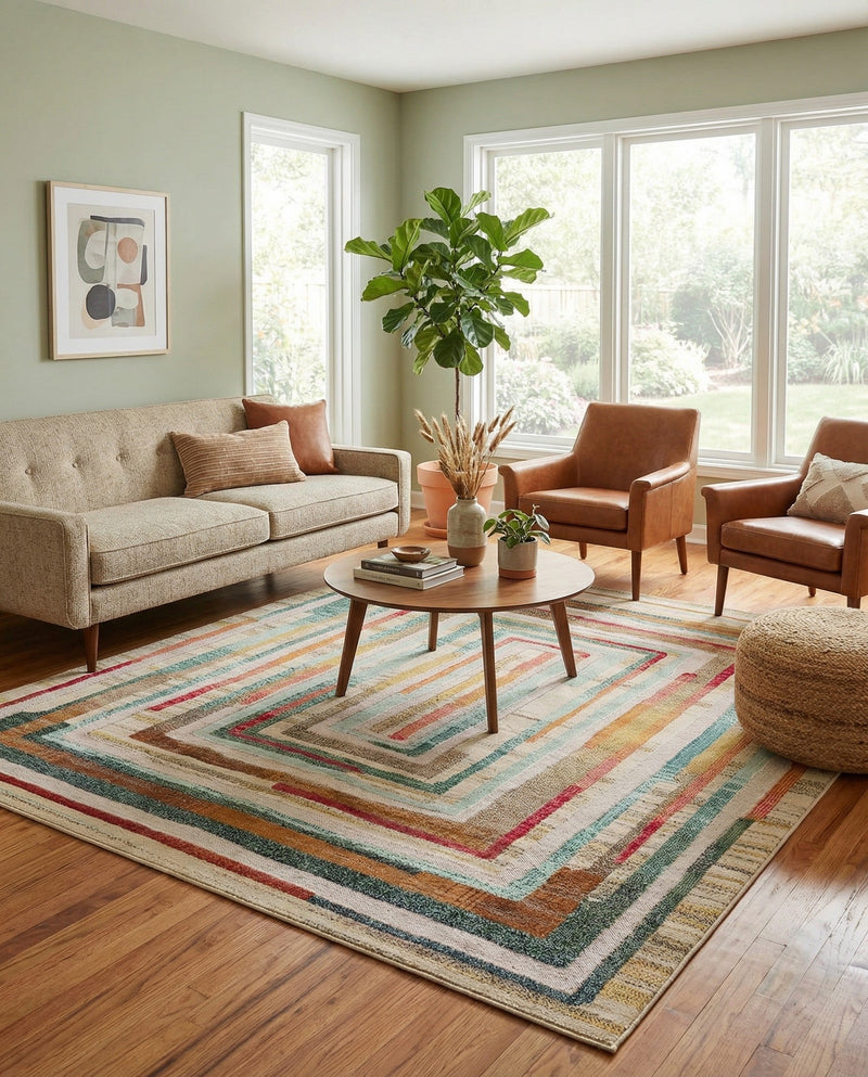 Outdoor Marrakesh Collection Area Rug -  Ouarzazate Square Multi Beige  lifestyle 68