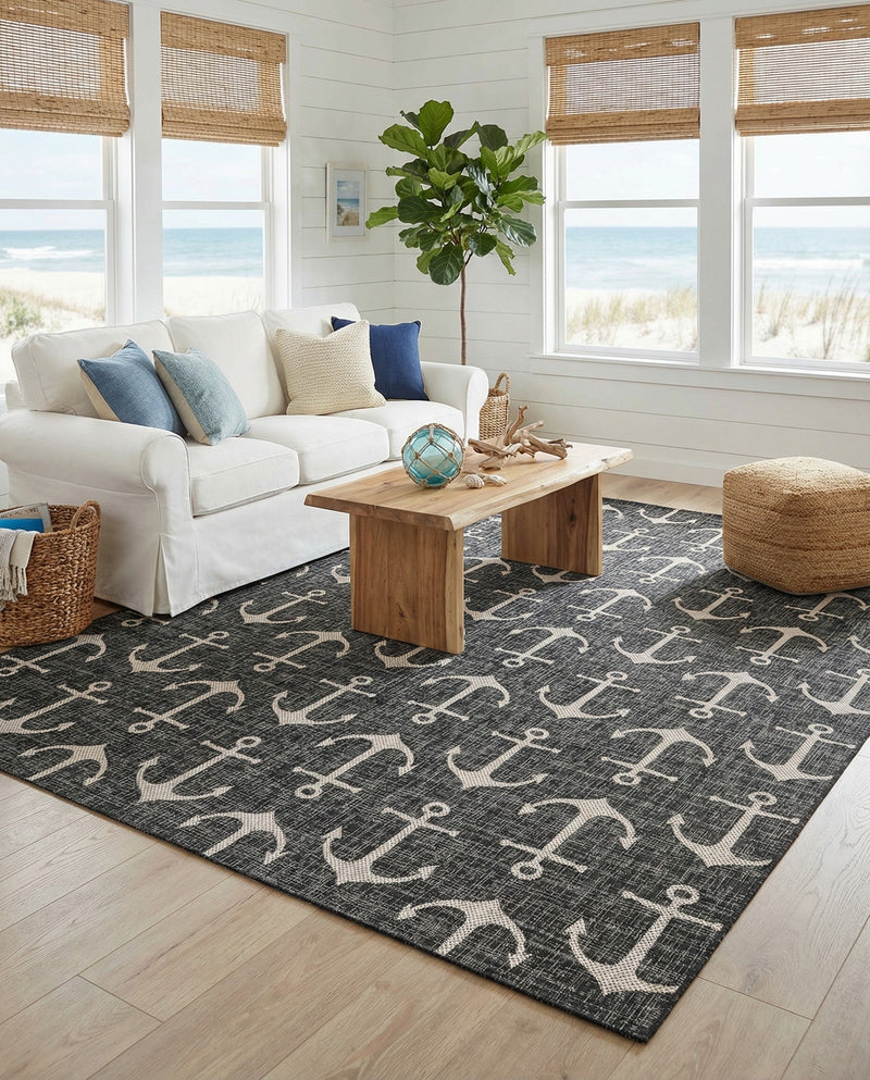 Seaside Haven Rugs Collection Area Rug - Sapphire (Charcoal) Rectangle Charcoal  lifestyle 23