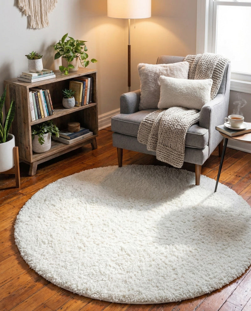 Alpine Plush Collection Area Rug -  Cortina (White) Round White  lifestyle 42