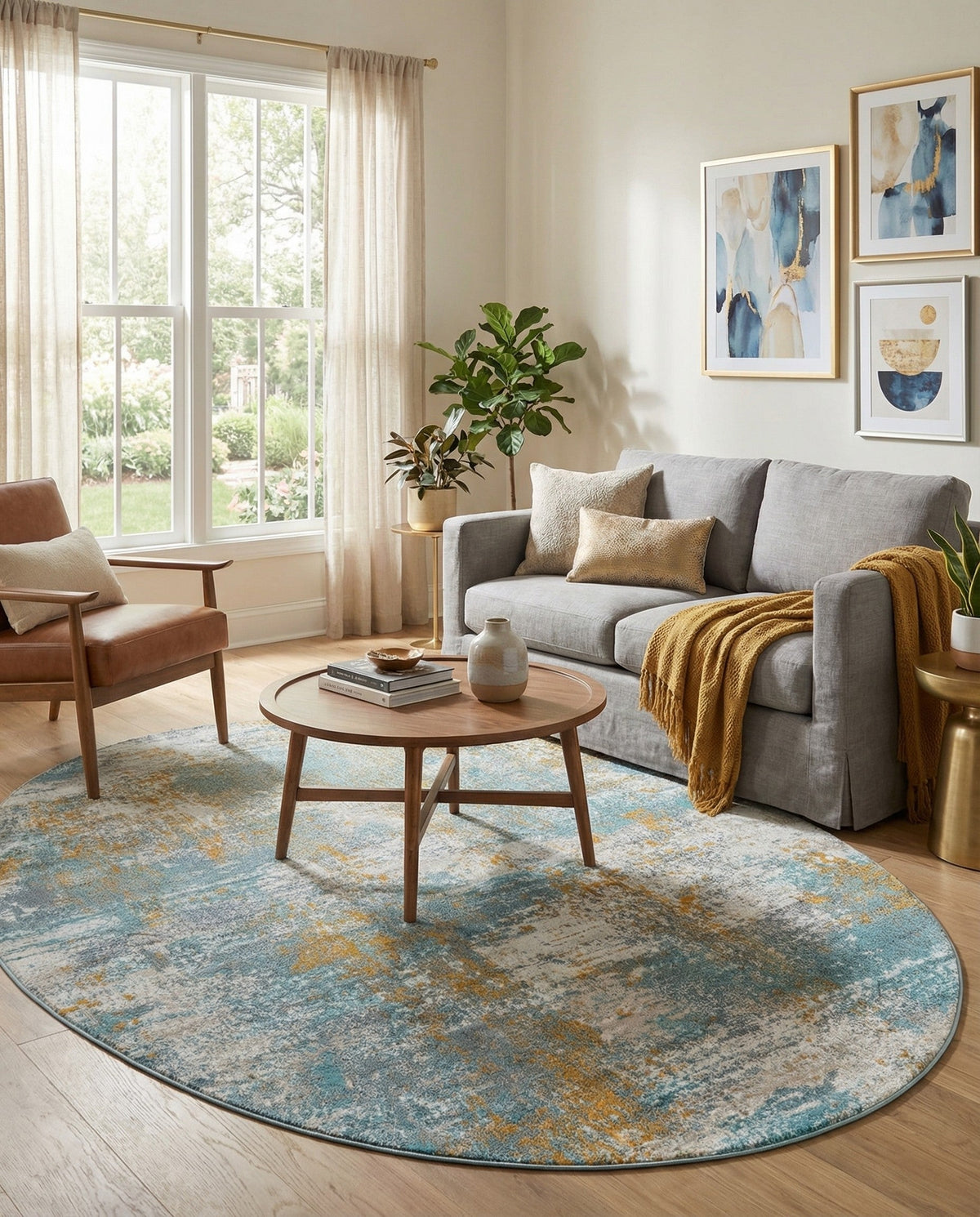 Arcadia Rugs Collection Area Rug -  Nirvana Oval Cream Blue  lifestyle 34