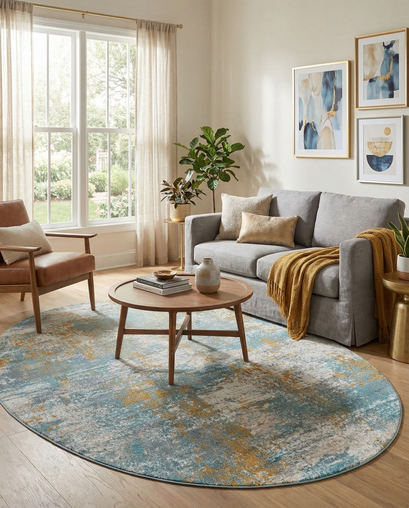 Arcadia Rugs Collection Area Rug -  Nirvana Oval Cream Blue  lifestyle 34
