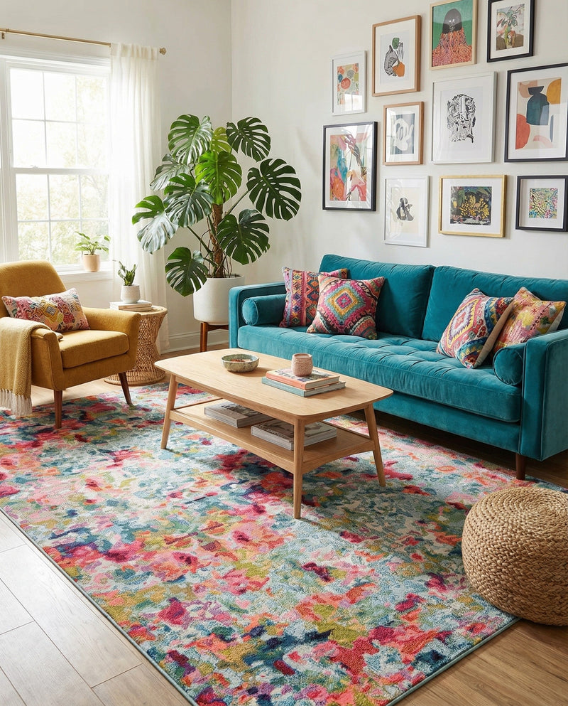 Chromatic Oasis Collection Area Rug -  Lagoon Rectangle Multi  lifestyle 10