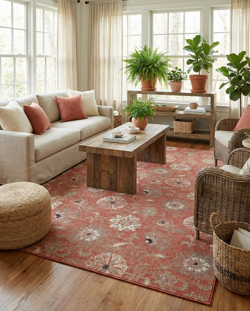 Seaside Blooms Collection Area Rug - Seychelles Rectangle Terracotta  lifestyle 6