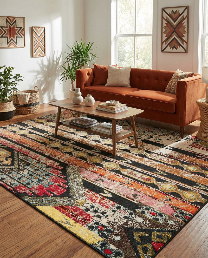 Outdoor Marrakesh Collection Area Rug -  Agadir Rectangle Multi Black  lifestyle 39
