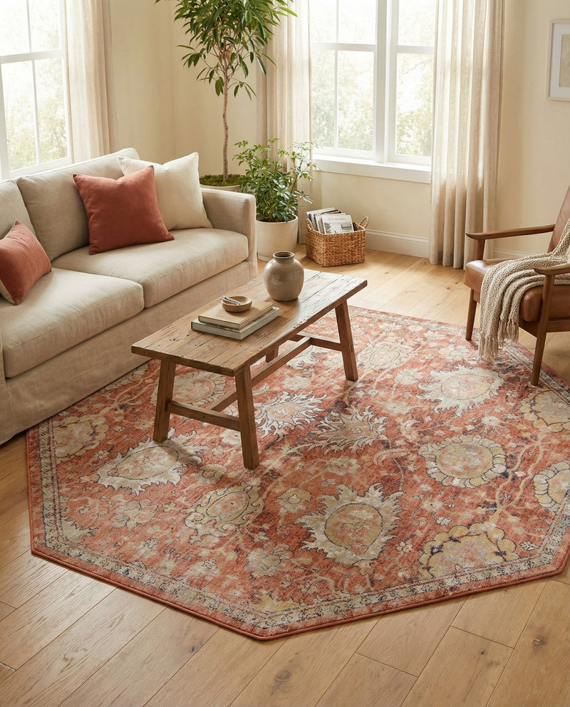 Seville Stripes Collection Area Rug -  Cordoba (Brick Red) Octagon Brick Red  lifestyle 73