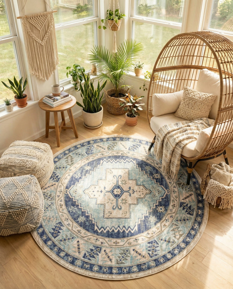 Savannah Series Collection Area Rug -  Augusta (Sky blue) Round Sky blue  lifestyle 79