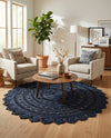 Woven Seaside Jute Collection Area Rug - Coastalhaven (Navy Blue) Round Navy Blue  lifestyle 12