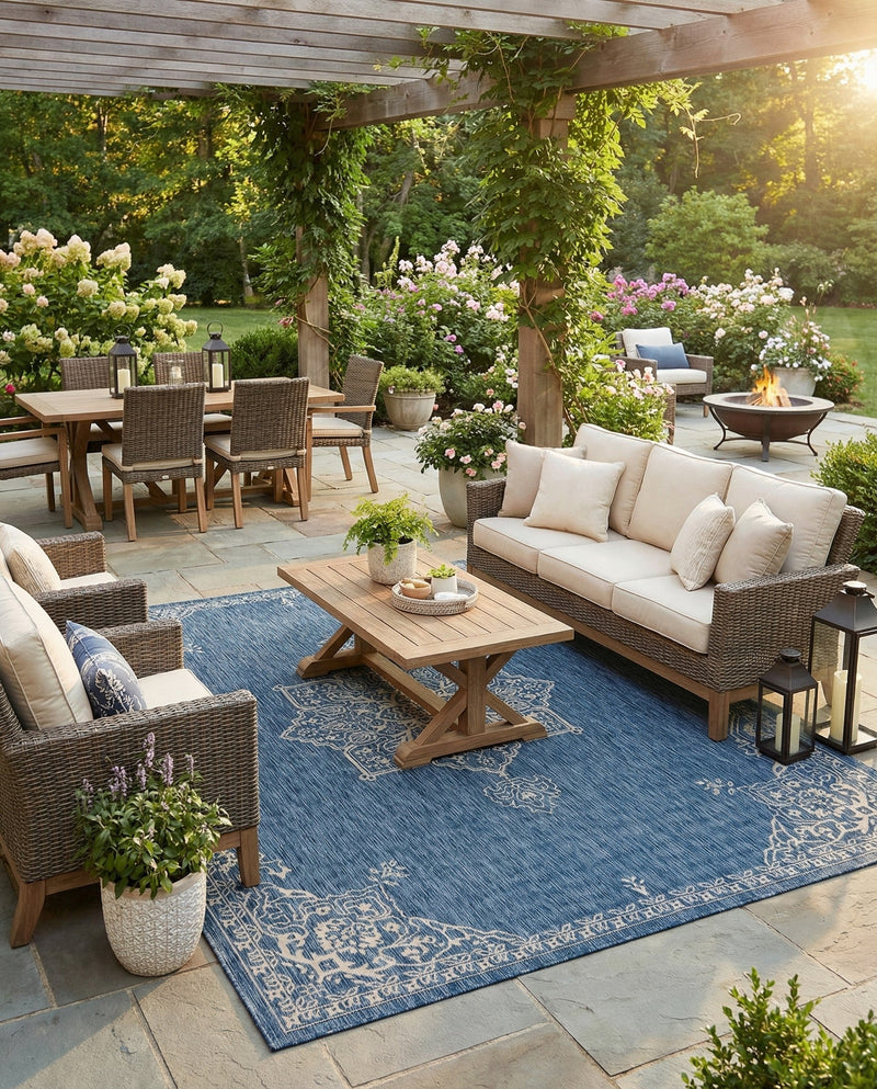 Patio Heritage Collection Area Rug -  Charleston (Blue) Rectangle Blue  lifestyle 15