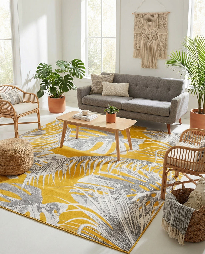 Meadow Breeze Collection Area Rug -  Clover Rectangle Yellow  lifestyle 38
