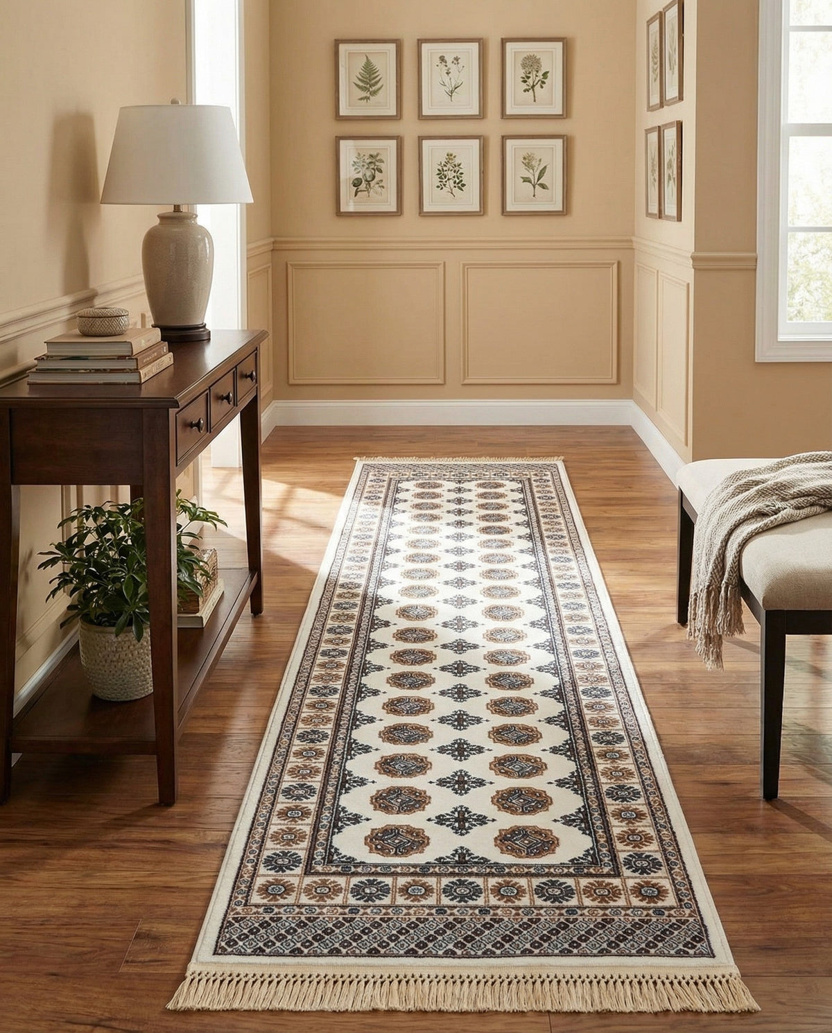Samarkand Elegance Collection Area Rug -  Margilan (Ivory) Runner Ivory  lifestyle 68