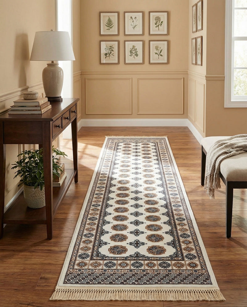 Samarkand Elegance Collection Area Rug -  Margilan (Ivory) Runner Ivory  lifestyle 68