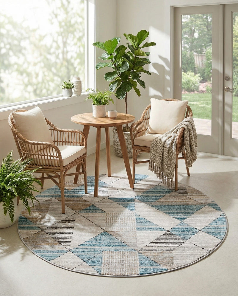 Dresden Elegance Collection Area Rug - Meissen Round Blue  lifestyle 26