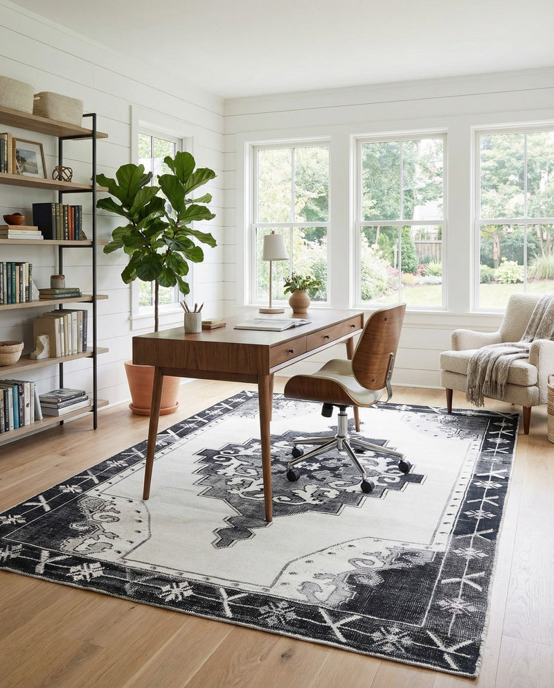 Heritage Elegance Collection Area Rug -  Winterthur (Black and White) Rectangle Black and White  lifestyle 3