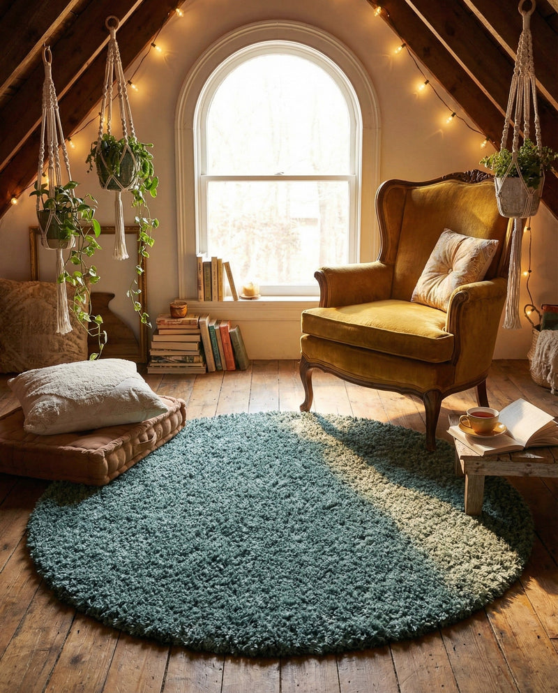 Eternal Plush Oasis Collection Area Rug -  Tranquility (Forest Green) Round Forest Green  lifestyle 73