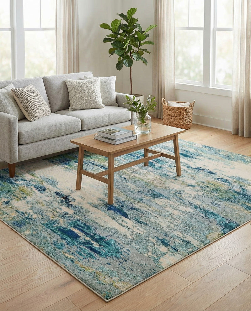 Chromatic Oasis Collection Area Rug -  Serene Rectangle Light Blue  lifestyle 17