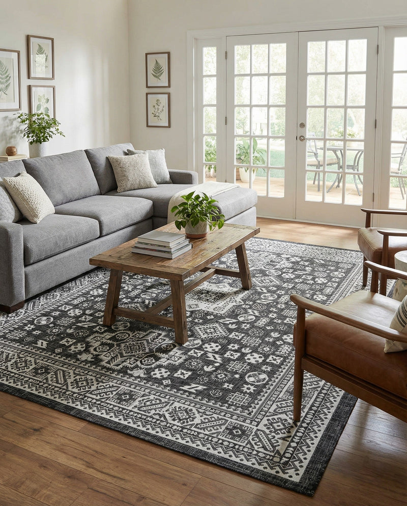 Tribal Terrace Treasures Collection Area Rug -  Incan Isle (Charcoal Gray) Rectangle Charcoal Gray  lifestyle 37