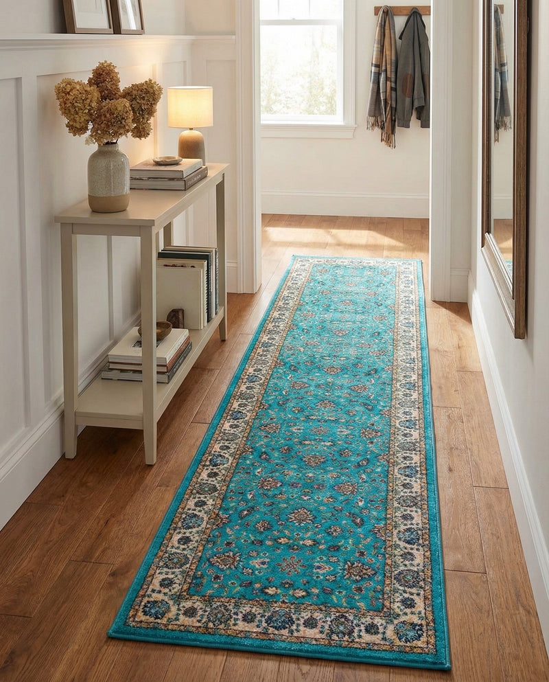 Casablanca Tapestry Collection Area Rug -  Marrakech (Arctic Aqua Blue) Runner Arctic Aqua Blue  lifestyle 48
