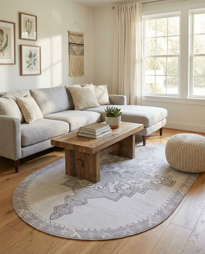 Heritage Elegance Collection Area Rug -  Winterthur (white Gray) Oval white Gray  lifestyle 26