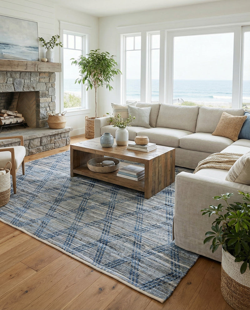 Thar Cotton Collection Area Rug - Pune Rectangle Denim blue  lifestyle 4