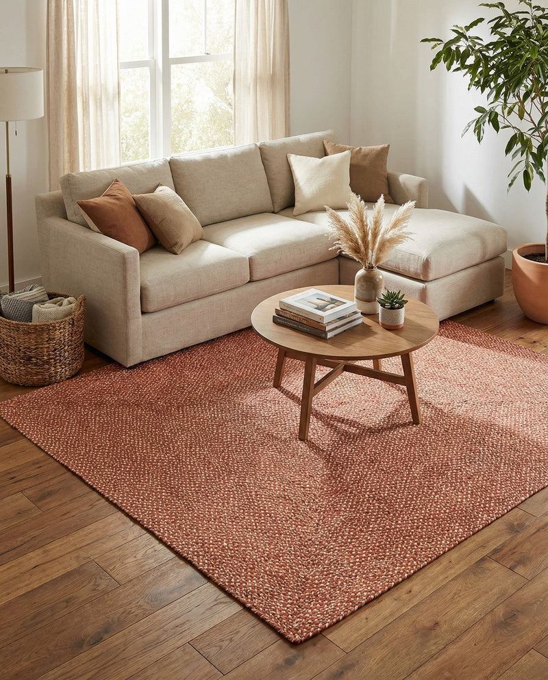 Highland Woven Jute Collection Area Rug - Glenmore (Rust Red) Square Rust Red  lifestyle 43