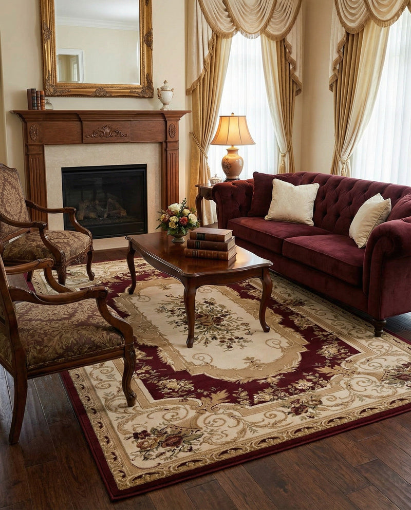 Versailles Elegance Collection Area Rug -  Louveciennes (Red) Rectangle Red  lifestyle 24