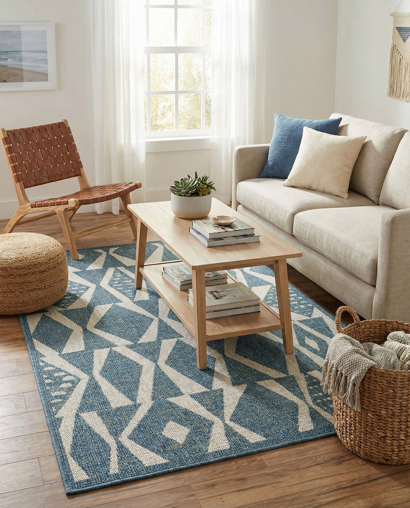 Coastal Terrace Collection Area Rug -  Tidepool Rectangle Blue  lifestyle 6
