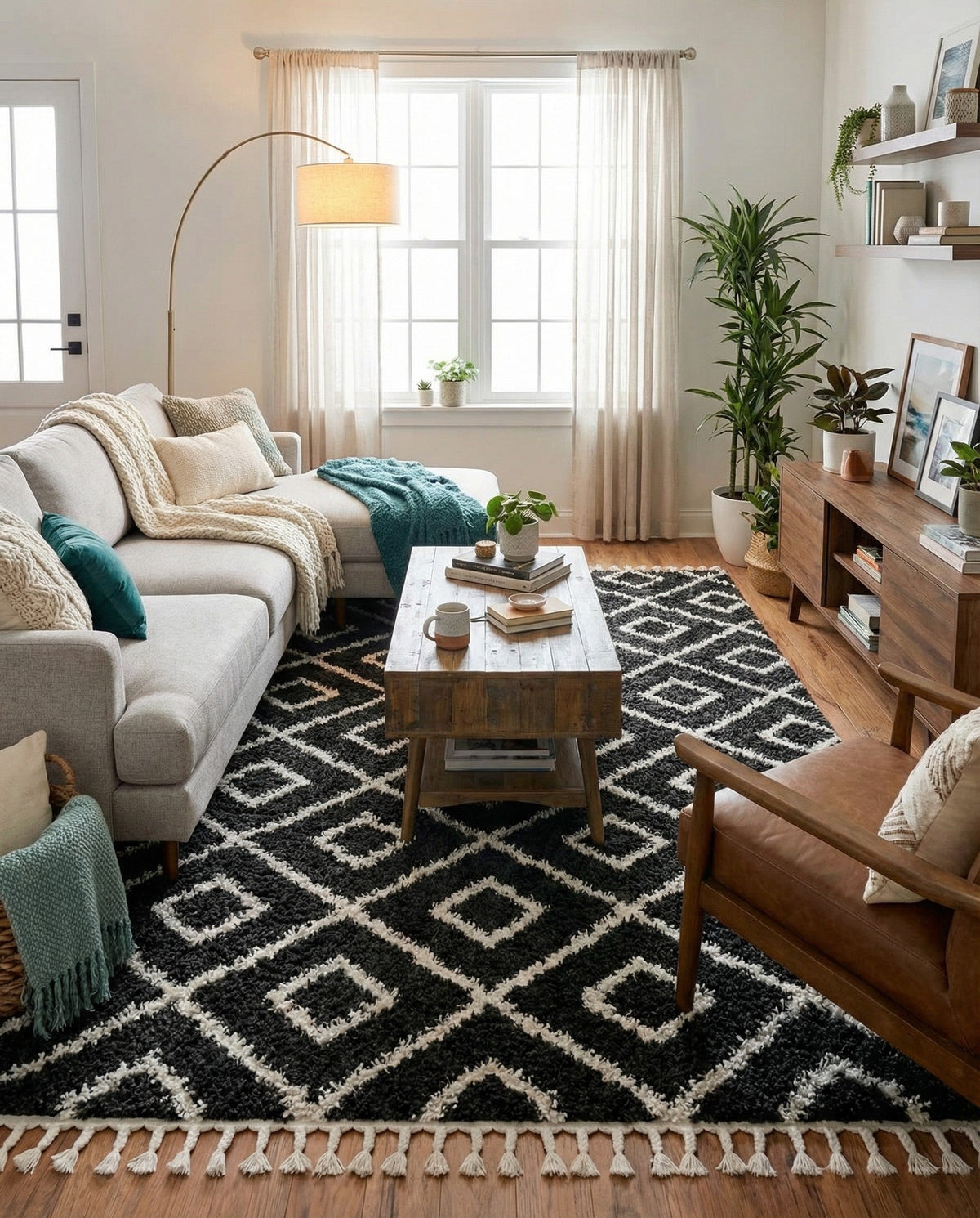 Cozy Cove Shag Collection Area Rug -  Dunes Rectangle Black and White  lifestyle 21