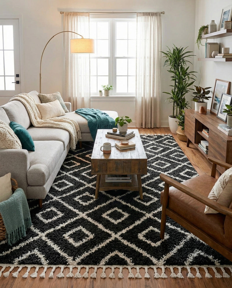 Cozy Cove Shag Collection Area Rug -  Dunes Rectangle Black and White  lifestyle 21