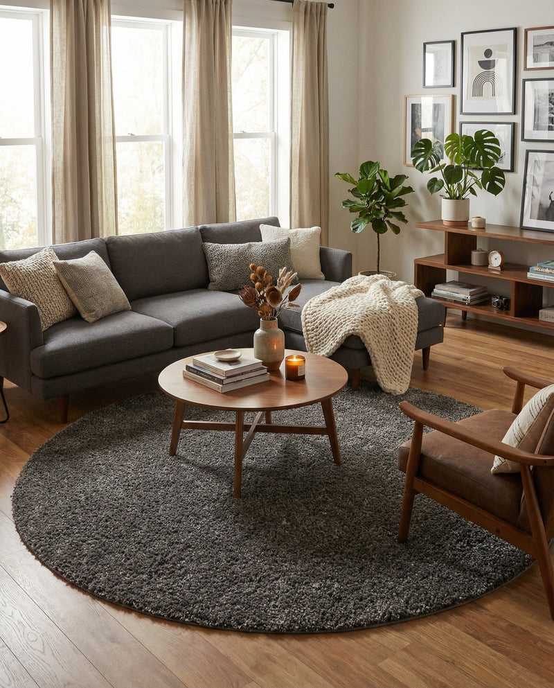 Cozy Comfort Shag Collection Area Rug - Haven (Smoke Gray) Round Smoke Gray  lifestyle 31