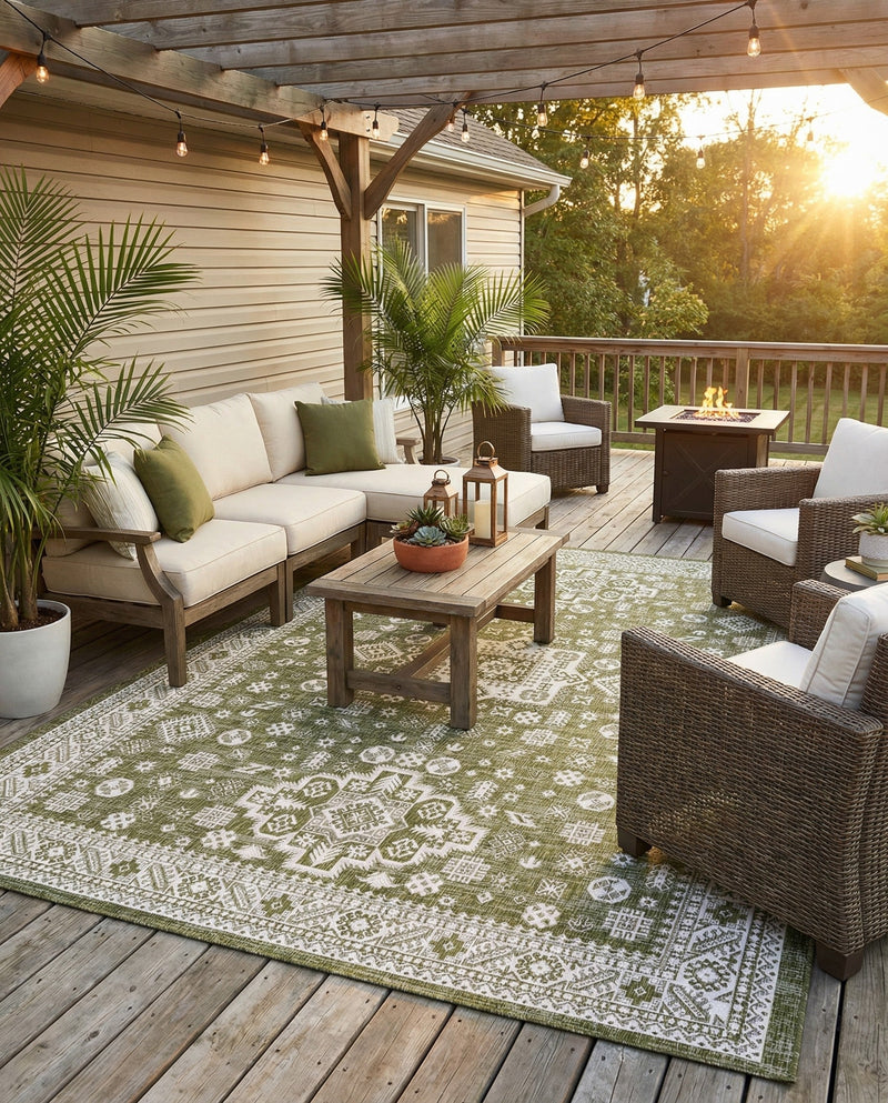 Tribal Terrace Treasures Collection Area Rug -  Incan Isle (Green) Rectangle Green  lifestyle 4