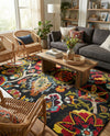 Outdoor Marrakesh Collection Area Rug - Fes Rectangle Multi Black  lifestyle 28