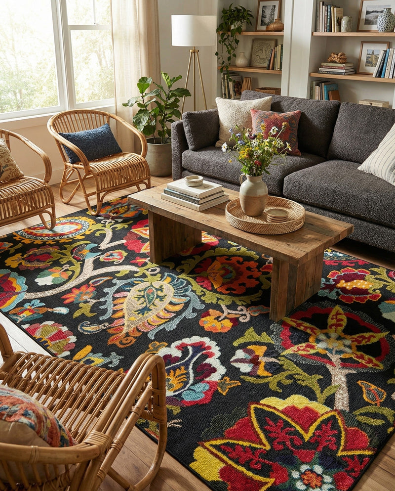 Outdoor Marrakesh Collection Area Rug - Fes Rectangle Multi Black  lifestyle 28