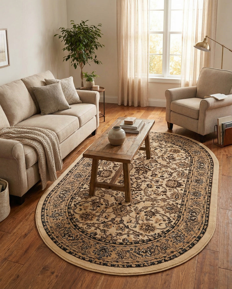 Isfahan Elegance Collection Area Rug - Naghsh-e Jahan (Ivory) Oval Ivory  lifestyle 50