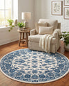 Charleston Elegance Collection Area Rug -  Seaport (White Blue) Round White Blue  lifestyle 69
