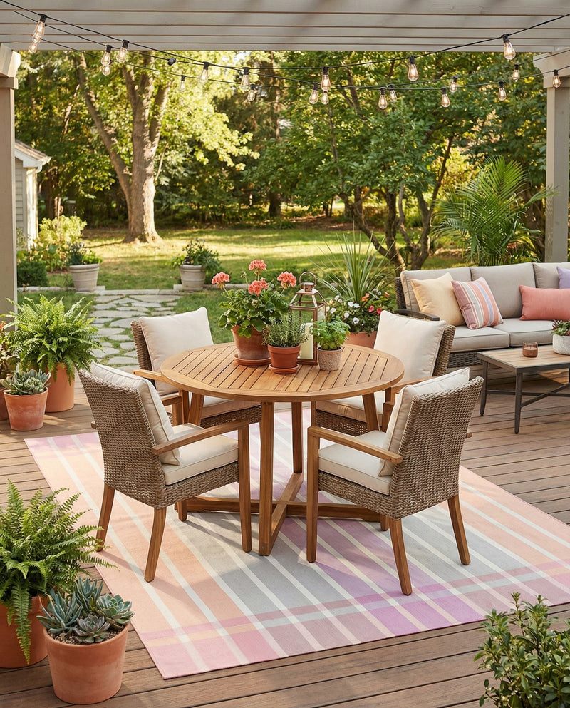 Seaside Stripes Collection Area Rug -  Coral Rectangle Pink and Lavender  lifestyle 61