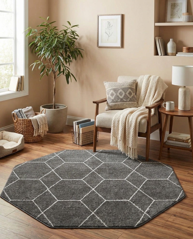 Trellis Mosaic Collection Area Rug - Arborville (Dark Gray) Octagon Dark Gray  lifestyle 47
