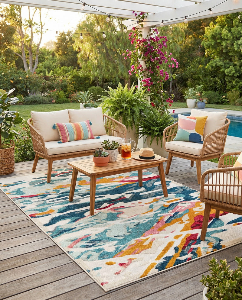 Outdoor Marrakesh Collection Area Rug -  Meknes Rectangle Multi  lifestyle 19
