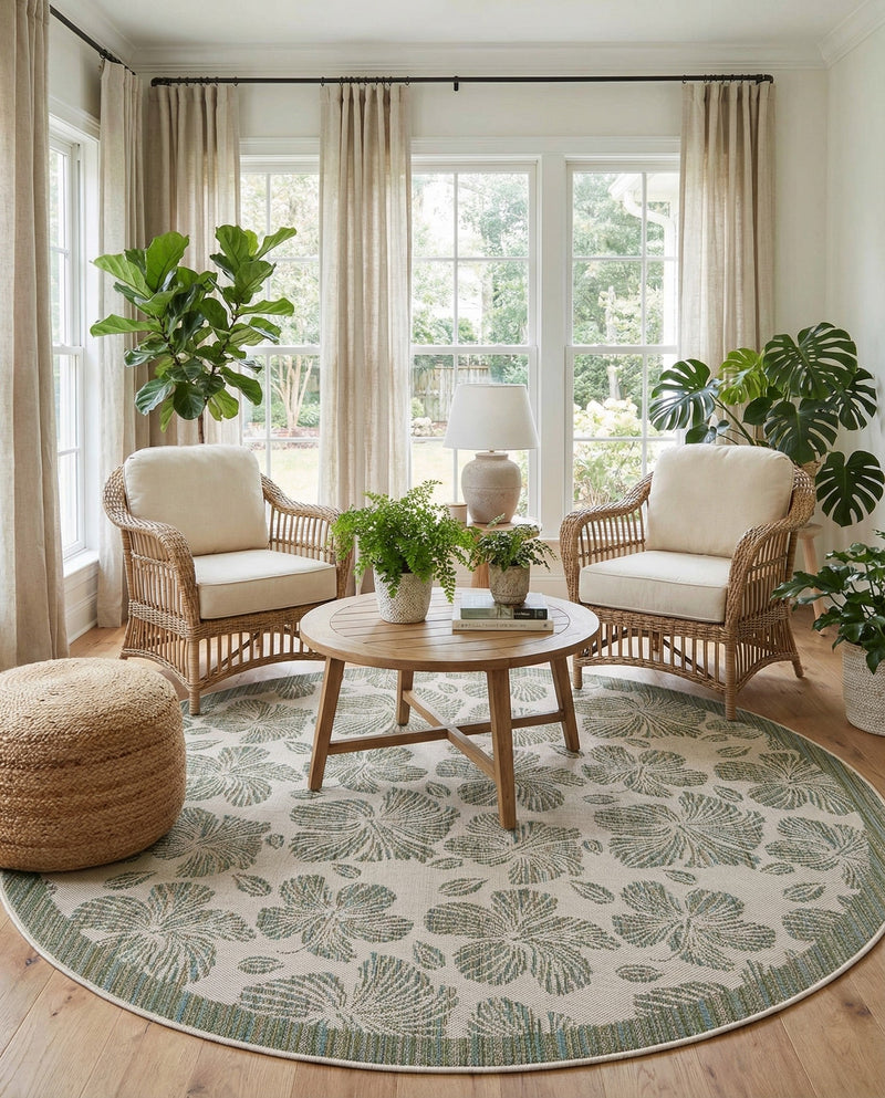 Coastal Terrace Collection Area Rug -  Marina Round Ivory and Beige  lifestyle 24