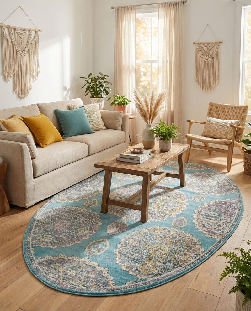 Arcadia Rugs Collection Area Rug -  Atlantis (Blue) Oval Blue  lifestyle 75