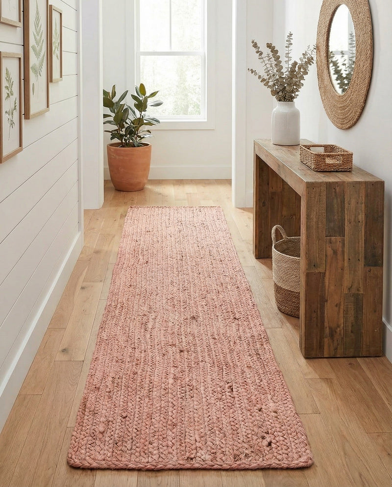 Woven Seaside Jute Collection Area Rug - Savannah (Light Pink) Table Runner Light Pink  lifestyle 47