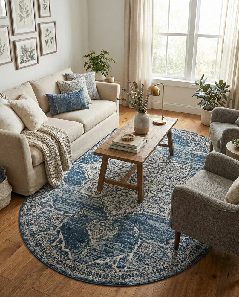 Mykonos Manor Collection Area Rug -  Tinos (Blue) Oval Blue  lifestyle 27