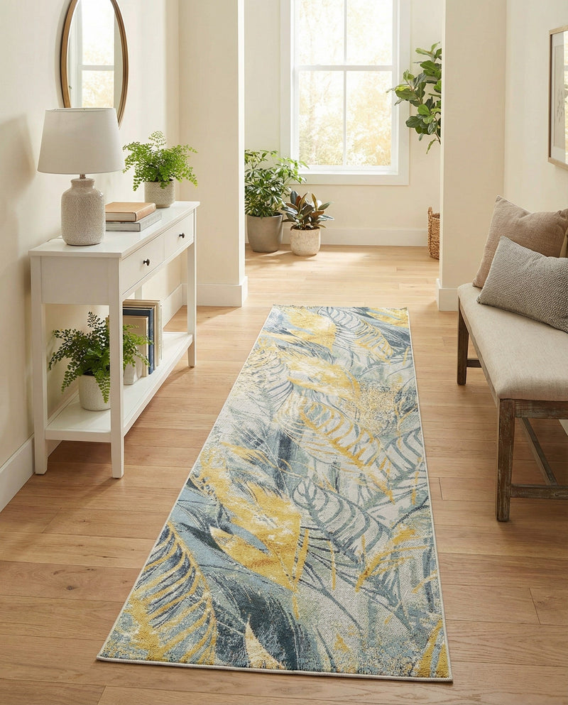 Seaside Blooms Collection Area Rug -  Blossom Runner Gray Ivory Yellow  lifestyle 64